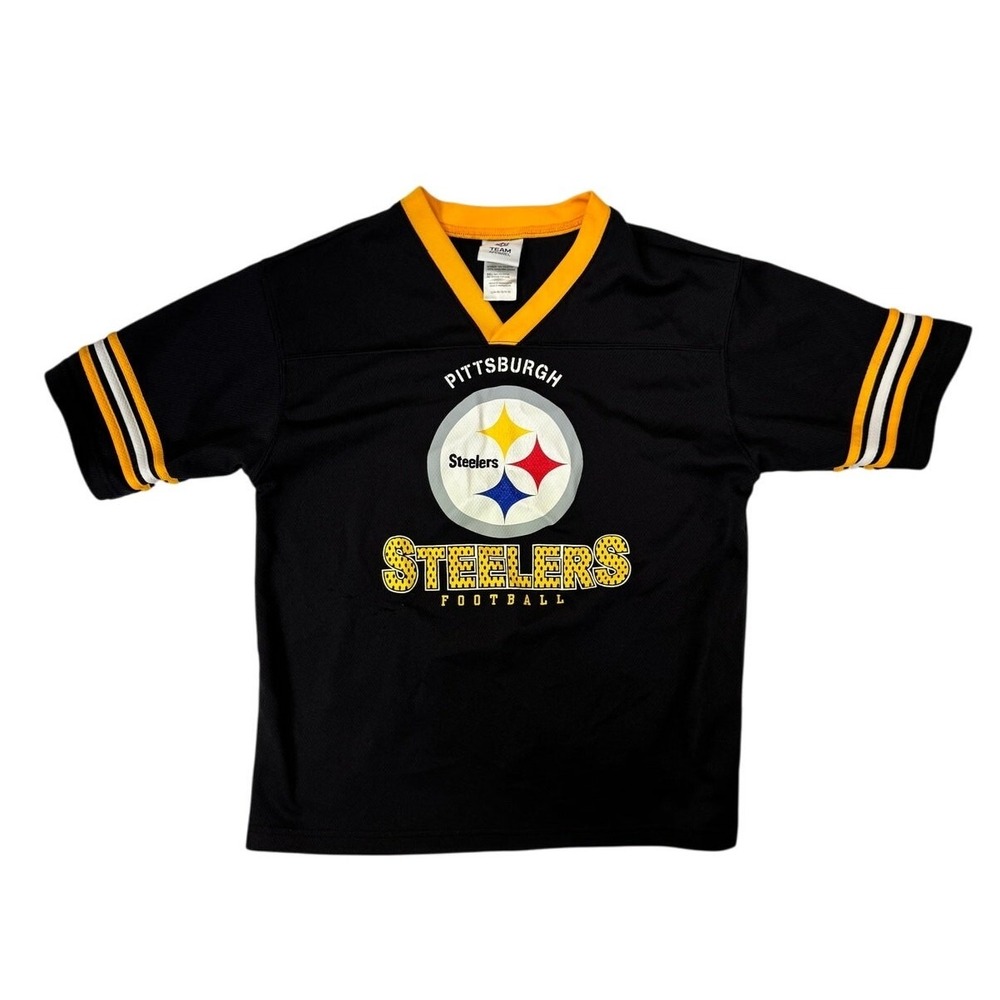 NFL Team Apparel Pittsburgh Steelers Shirt Jersey Youth Size L Black V-Neck